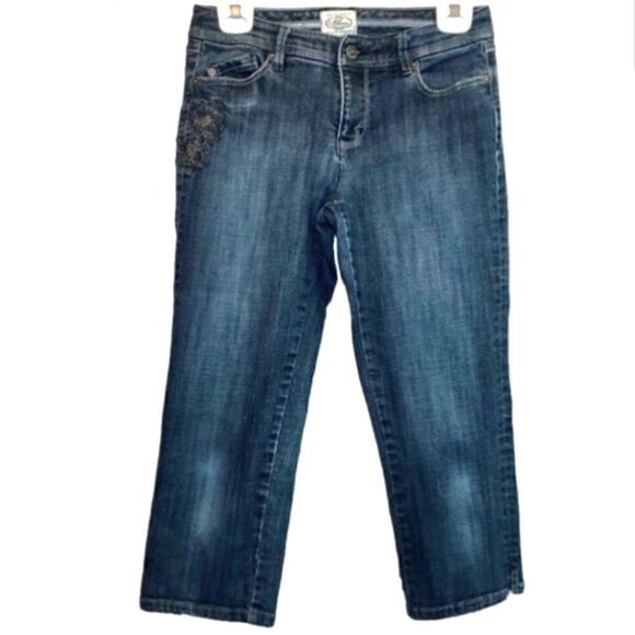 WHBM Blanc Straight Leg Mid Rise Embroidered Capris in Blue Women’s 4 - Picture 1 of 8